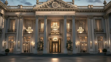 Obraz premium Grandiose Neoclassical Mansion at Dusk