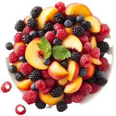 Fresh Fruit Mix on White Background with Grapes and Berries. Fruit mix on a white and transparent background, with grapes and blueberries, lemon, strawberry, orange, apple, and banana, PNG cutout.	

