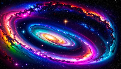 Obraz premium Vibrant Cosmic Galaxy Spiral Nebula Space Artwork Rainbow Colors