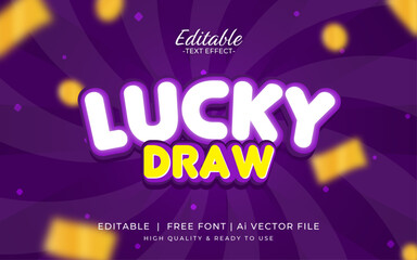 Lucky draw editable text effect with purple background. casino game