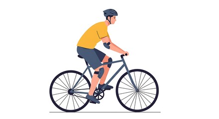 Obraz premium Man Riding Bicycle Wearing Safety Gear on a Simple Background
