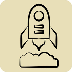 Icon Rocket Flying. related to Military symbol. hand drawn style. design editable