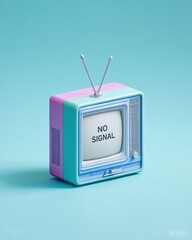 Obraz premium Retro Tech Nostalgia Vintage Pastel TV Displaying Disconnected Communication - Minimalist Digital Disruption and Aesthetic Connectivity Breakdown