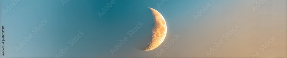 Poster celestial minimalism ethereal waxing crescent moon illuminating cosmic growth - astronomical visuali