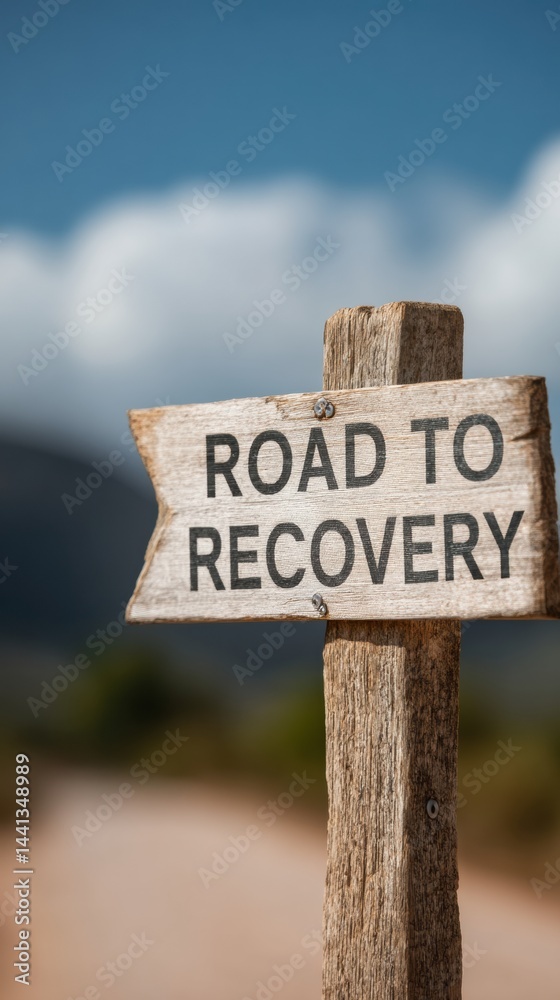 Aufkleber rustic resilience weathered wooden signpost illuminates economic recovery pathway - transformative g