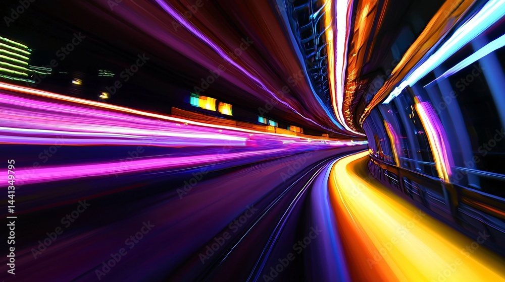 Poster captivating abstract image of a train in motion through a tunnel highlighting dynamic effects and in