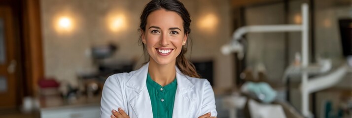 Confident female dentist in clinic