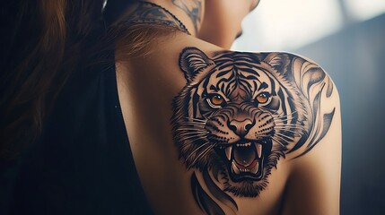 A woman with a tiger tattoo on her back