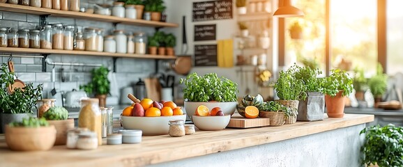 Bright, Healthy Kitchen with Fresh Produce
