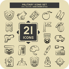 Icon Set Military. related to War symbol. hand drawn style. design editable