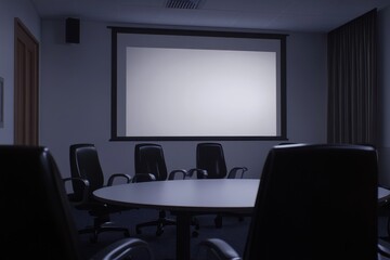 Empty conference room with projector screen