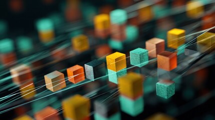 Obraz premium Abstract digital network of colorful cubes