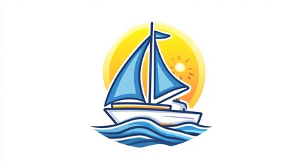 Sailing boat at sunset, graphic illustration, digital art, use in logo design, poster or website