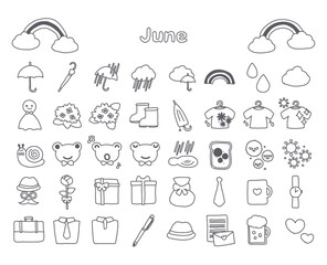 雨と父の日モノクロ手描き風線画ベクターイラスト - Rainy Season and Father's Day Monochrome Line Art Vector Illustration