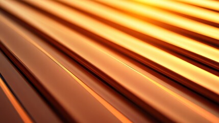 Abstract close-up of metallic surface with warm orange tones and light reflections, creating depth