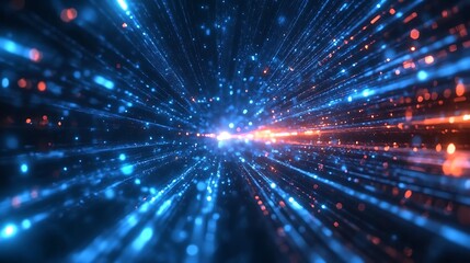 Naklejka premium Abstract depiction of a futuristic warp speed effect with blue and white light streaks