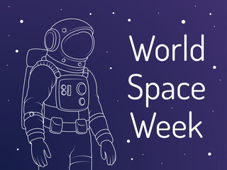 Vector illustration for World Space Week featuring an astronaut in a space suit on a starry background. Perfect for science events, educational materials, and space-themed projects.