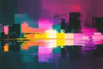 Naklejka premium Vibrant City Lights Reflections A Textured Abstract Landscape of Urban Nightlife