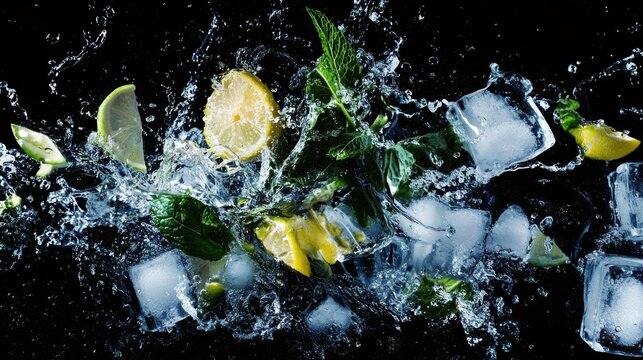 Fresh lime and mint explode in icy water
