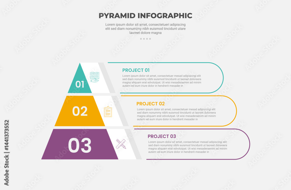 Aufkleber pyramid or triangle shape infographic outline style with 3 point template with creative triangle pyr