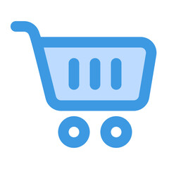 A shopping cart icon for e-commerce applications, symbolizing online shopping and retail.