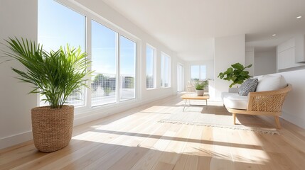 Fototapeta premium Modern, sunlit interior of a spacious apartment.