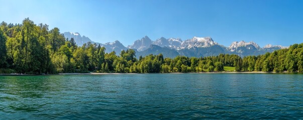 Serene alpine lake with majestic mountains