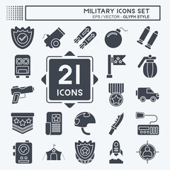 Icon Set Military. related to War symbol. glyph style. design editable