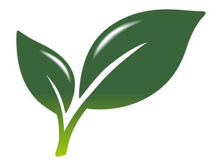 Tea Leaf Silhouette Icon  Glossy Matcha Green