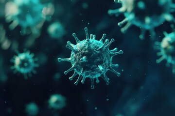 Microscopic View of Viral Particles Detailed Render of a Coronavirus-like Structure in Teal Tones