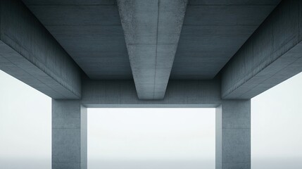 A minimalist view looking up at the underside of a modern concrete bridge or structure with clean lines and geometric shapes.