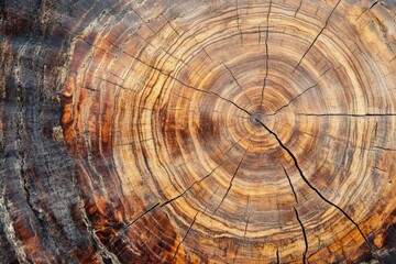 Fototapeta premium Close-up view of a textured tree trunk cross-section.