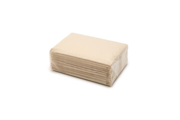 Pocket Brown tissue paper pack isolated on white background. copy space.