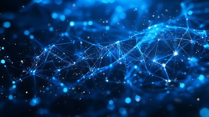 Abstract digital landscape with glowing blue network lines and nodes