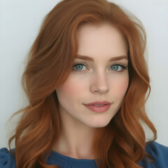Fototapeta premium Belleza flameante en azul: una pelirroja inolvidable.