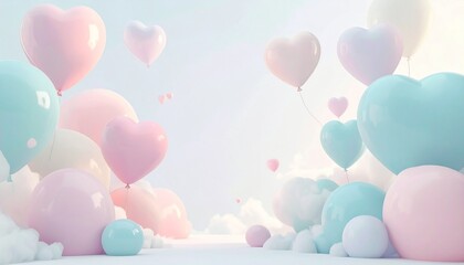 艶感のあるハートのバルーン（パステルカラー）