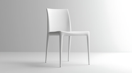 A white chair is sitting in a room with a white wall
