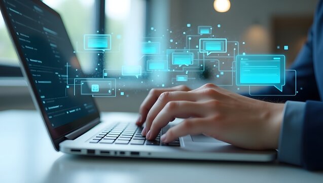 Data visualization background with user working on digital graph laptop