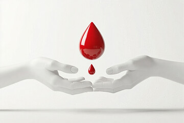 Symbolic image of hands holding and protecting blood drops for International Thalassaemia Day Conceptual artwork representing care and support for thalassaemia patients