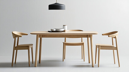 A wooden dining table with four chairs around it