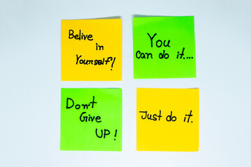 Positive affirmations concept. motivation words on sticky note with isolated background