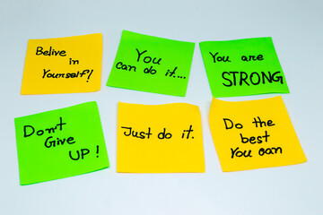 Positive affirmations concept. motivation words on sticky note with isolated background