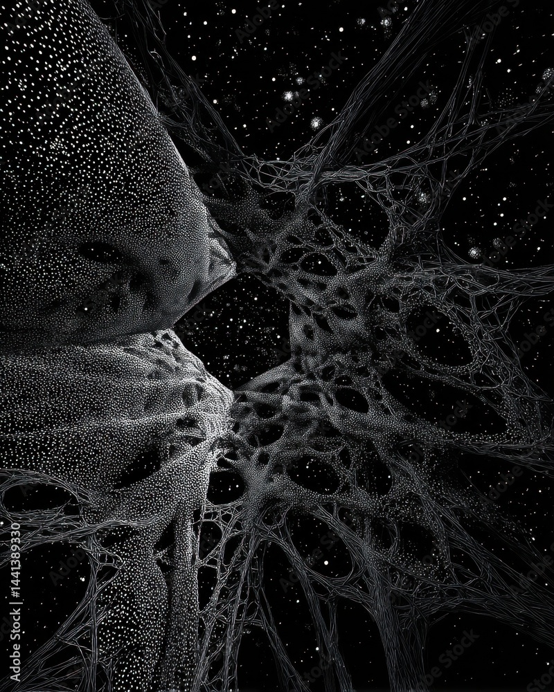Wall mural abstract cosmic landscape of interconnected neural networks and celestial bodies in a vast universe 