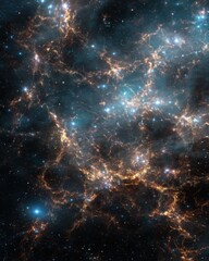 Naklejka premium Vast celestial canvas showcasing a mesmerizing nebula with radiant star clusters and cosmic dust clouds creating an ethereal and captivating scene of deep space exploration