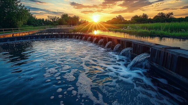 Wastewater Management Techniques in Farming During Golden Hour with Realistic Photography and Gigapixel Quality