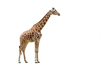 Naklejka premium A full body shot of a giraffe standing tall against a bright white background in a studio setting