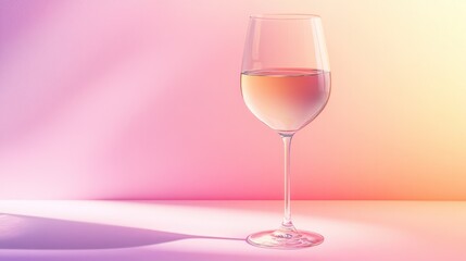 Elegant wine glass filled with rosé wine on pastel color gradient background for celebration, luxury, and social event themes, high-quality studio shot