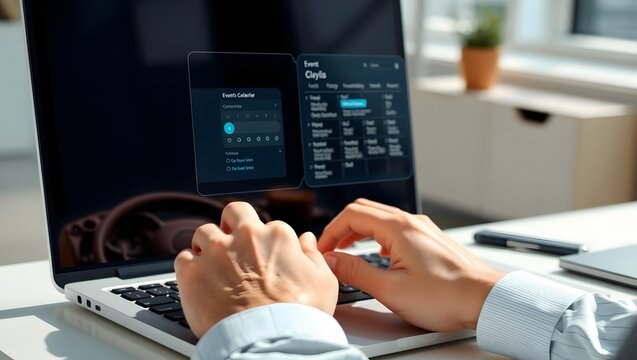 Dark theme cybersecurity dashboard background with hands on keyboard