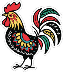 Colorful Folk Art Rooster with Vibrant Feather Patterns