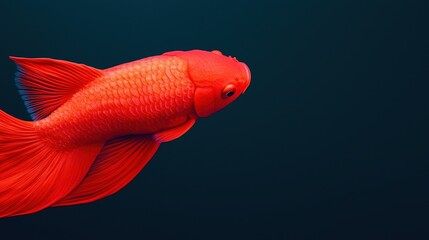 Obraz premium Bright red goldfish swimming gracefully against a dark, clear background.